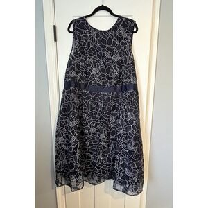 MiXT By Heidi Weisel Sleeveless ALine Dress Sz 20W Sheer/Lined Navy w/Wht Floral
